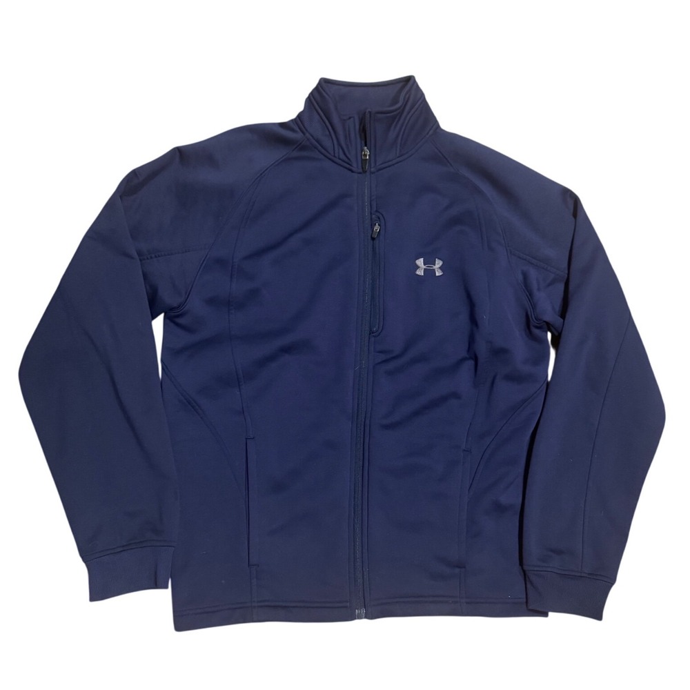 Under Armour Mens Full Zip Track Jacket Navy Blue Mock Neck Medium